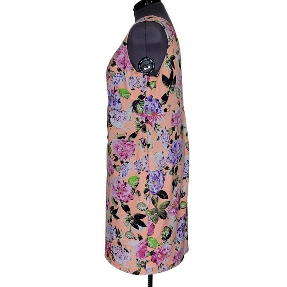 ASOS Midi Dress Size 20 Floral Sleeveless V Neck Back Pullover Lined Kick Pleat - Picture 3 of 12